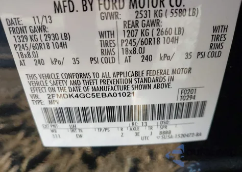 2014 Ford Edge Se from USA, damaged, VIN 2FMDK4GC5EBA01021
